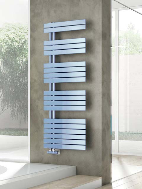aszimmetrikus radiátor, elektromos törölközőszárítós radiátor, fürdőszobai acél radiátor, szürke design radiátor