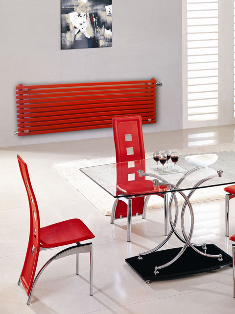 piros radiátor, modern radiátor, vízszintes radiátor, radiátor, radiátorok, design radiátor, színes radiátor