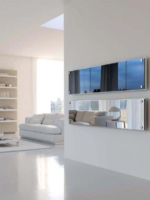 inox szobai radiátor, álló design radiátor, horizontális radiátor, üveg radiátor