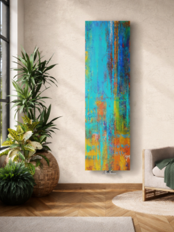 Design radiátor Oxide ART oxidált fémhatású felülettel modern enteriőrben.